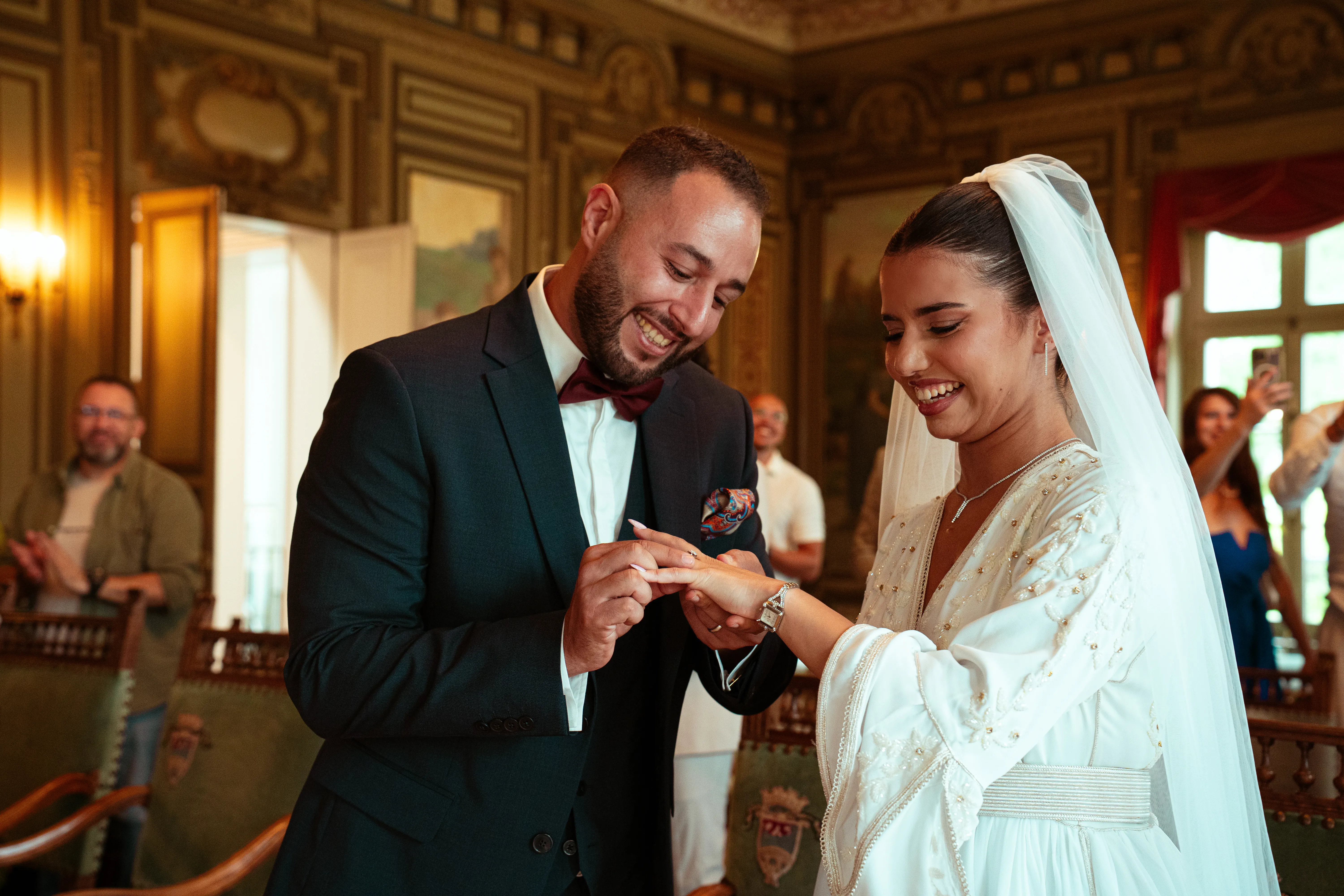 Wedding ceremony photography with romantic lighting