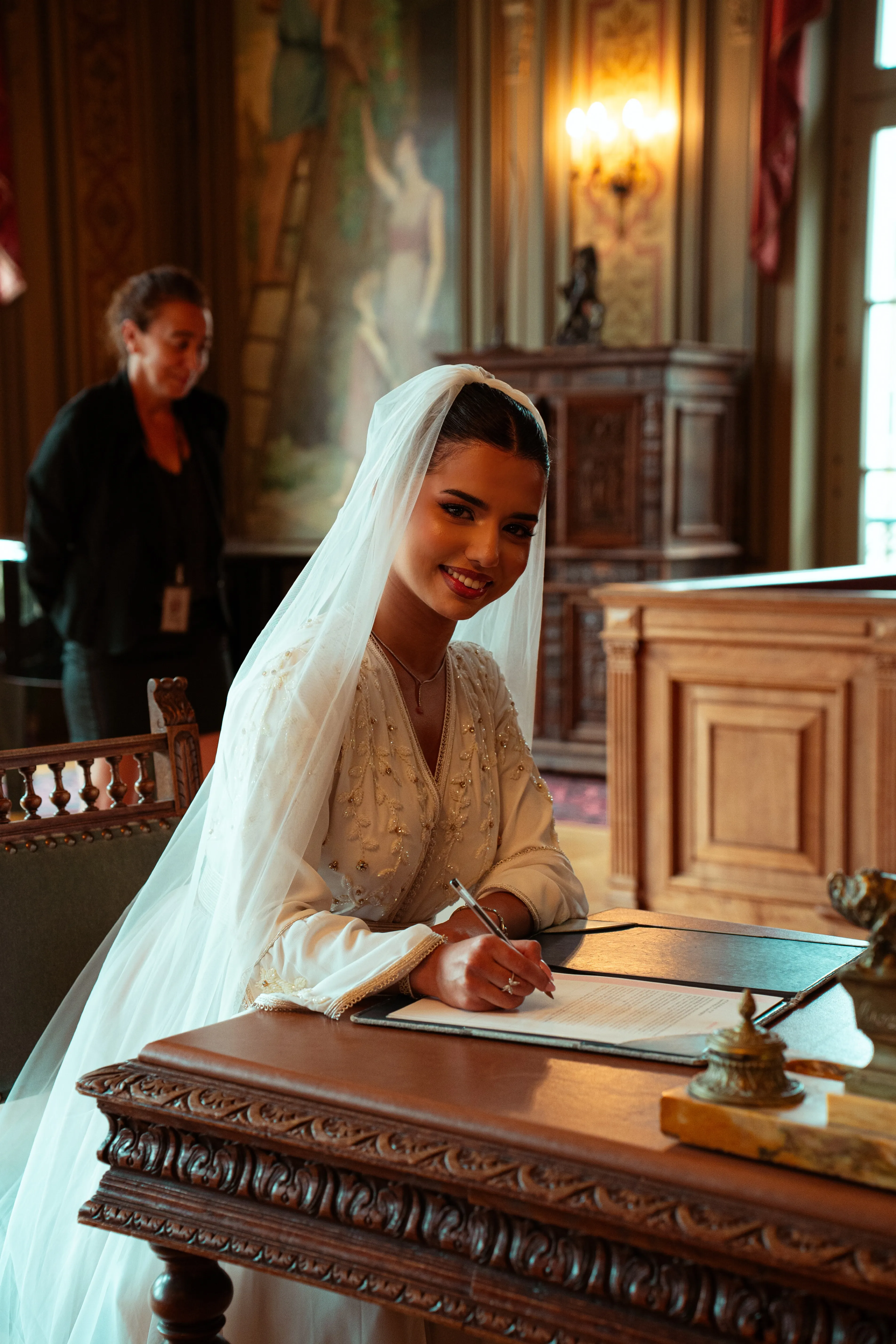 Professional wedding couple portrait with elegant styling