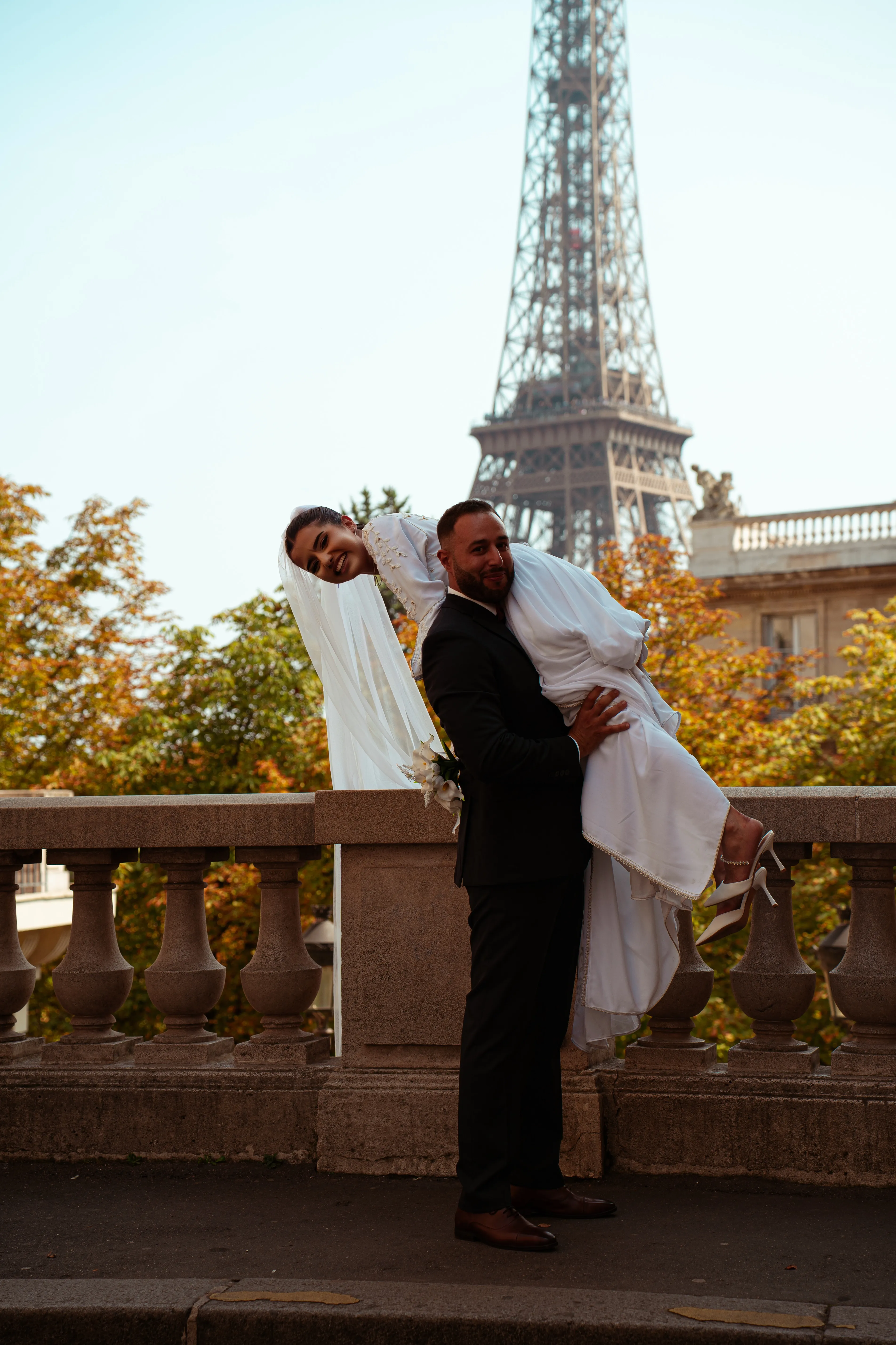 Professional wedding couple portrait with elegant styling